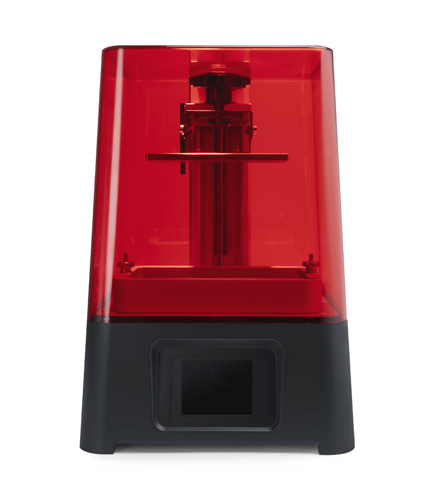 Phrozen Sonic Mini resin 3D printer with a red cover, affordable and beginner-friendly.